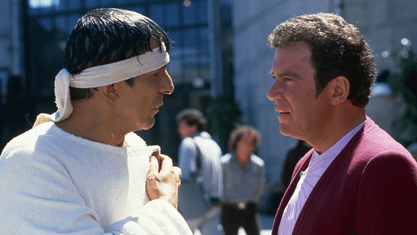 Header image for Start Trek IV: The Voyage Home showing James T. Kirk and Spock outside