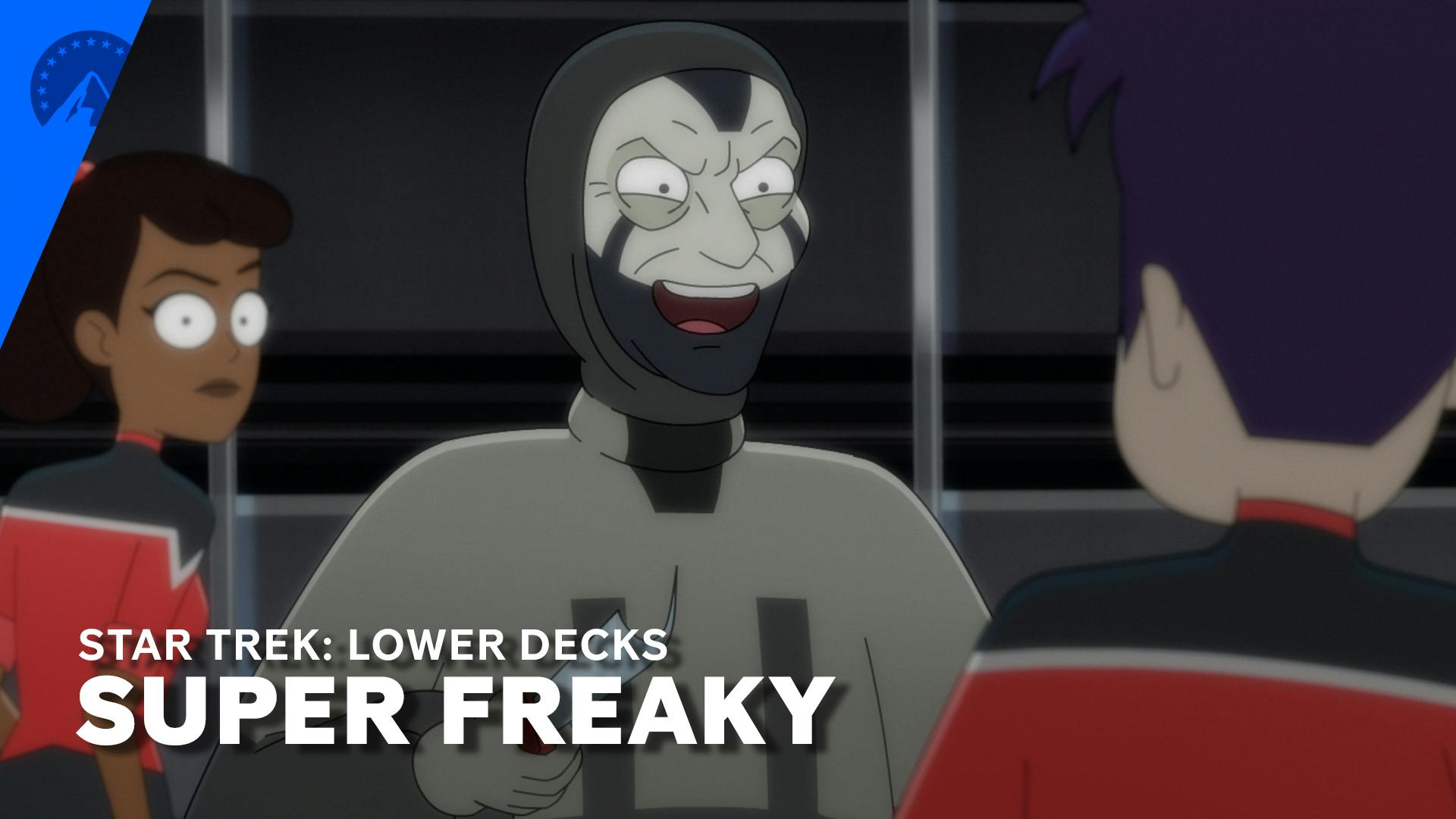 The Clown menacingly stands between Mariner and Boimler in 'Twovix'
