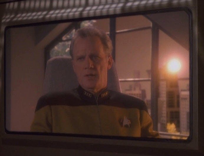 On Deep Space Nine's viewscreen, they speak with Toddman in Die is Cast