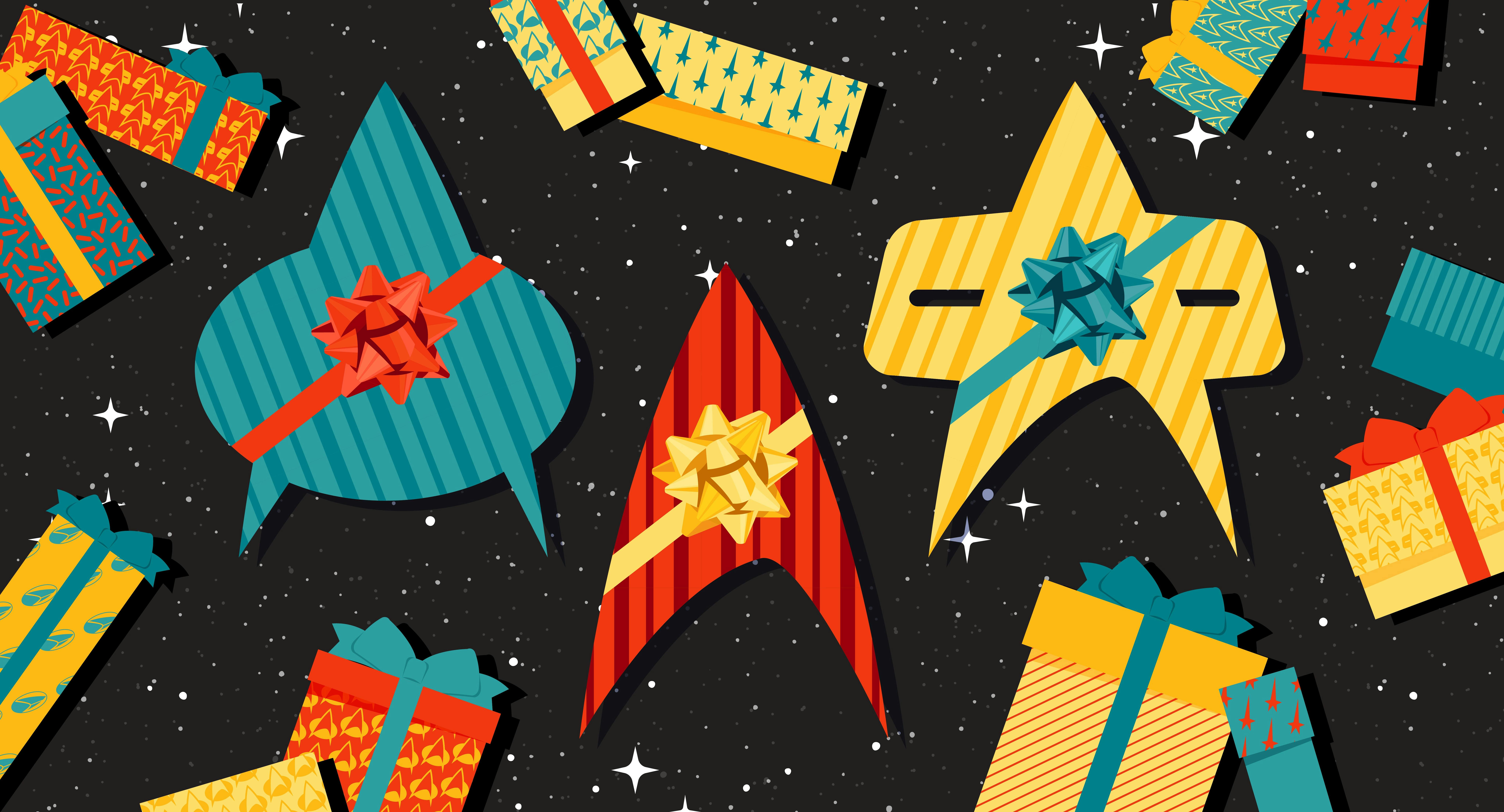 Illustrated banner of Star Trek deltas as wrapped presents